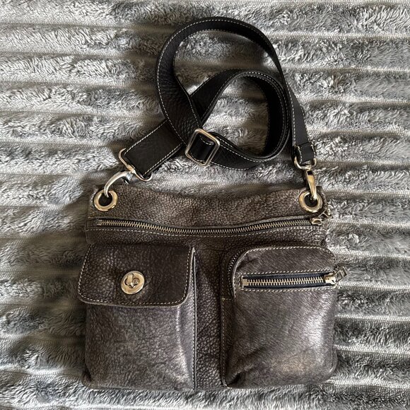 Roots Genuine Leather Village Crossbody Bag – Grey -- Vintage Made in Canada - Picture 1 of 10